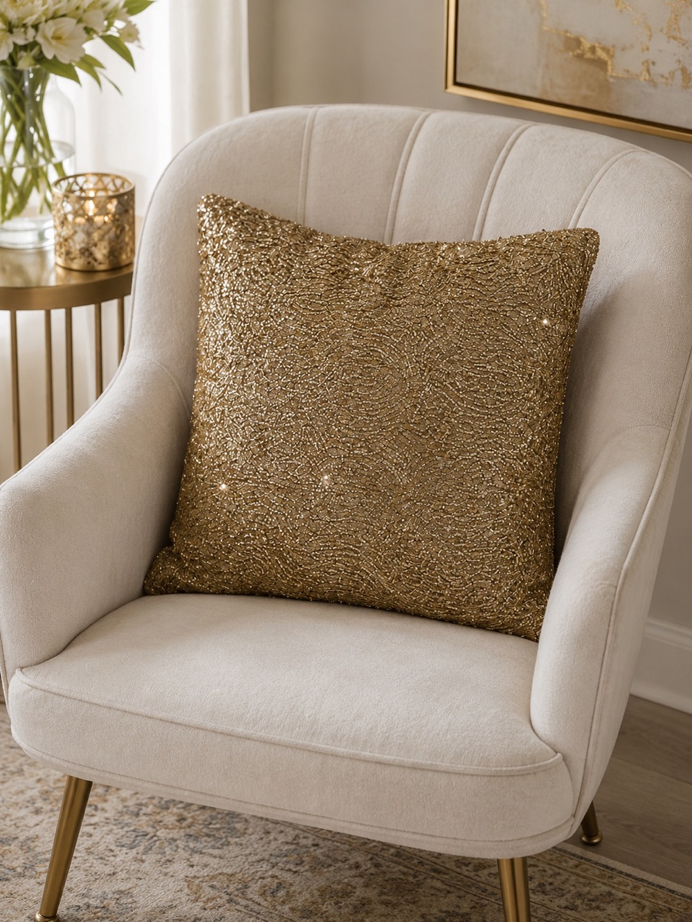 Nina Home by Nina Campbell Euro Sham Gold Embellished Thread Front Linen Zipper